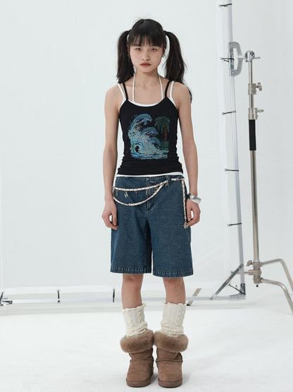Achihara Sparkly Disco Summer Sleeveless T-Shirt &amp; Vest