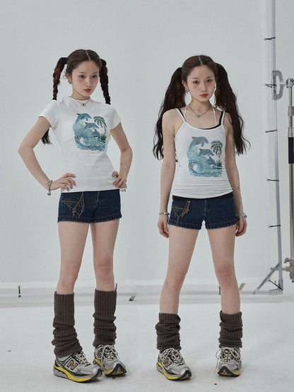 Achihara Sparkly Disco Summer Sleeveless T-Shirt &amp; Vest