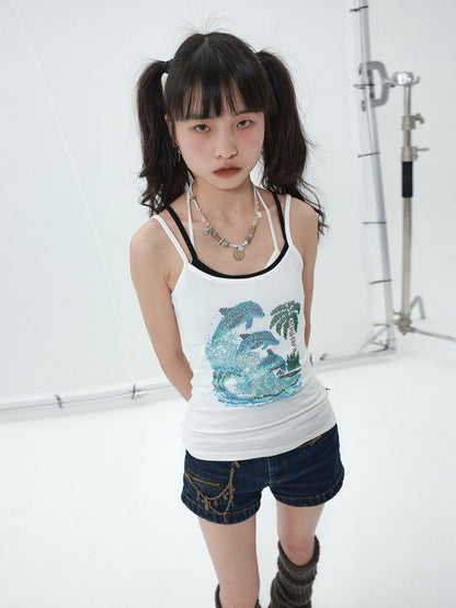 Achihara Sparkly Disco Summer Sleeveless T-Shirt &amp; Vest