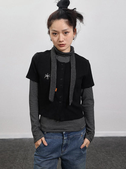 Achihara Spider Studded Short Sleeve Open Front Cardigan
