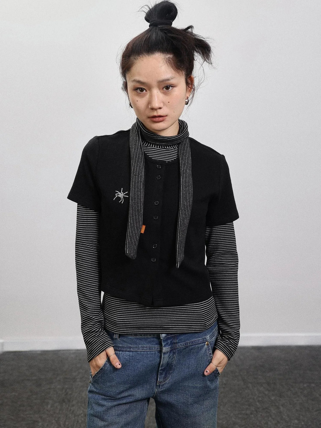 Spider Studded Short Sleeve Open Front Cardigan