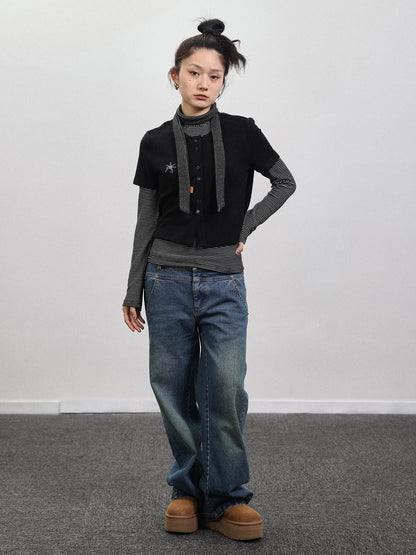 Achihara Spider Studded Short Sleeve Open Front Cardigan