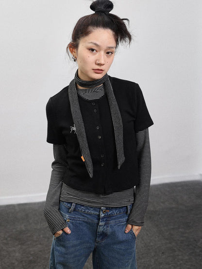 Achihara Spider Studded Short Sleeve Open Front Cardigan