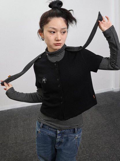 Achihara Spider Studded Short Sleeve Open Front Cardigan