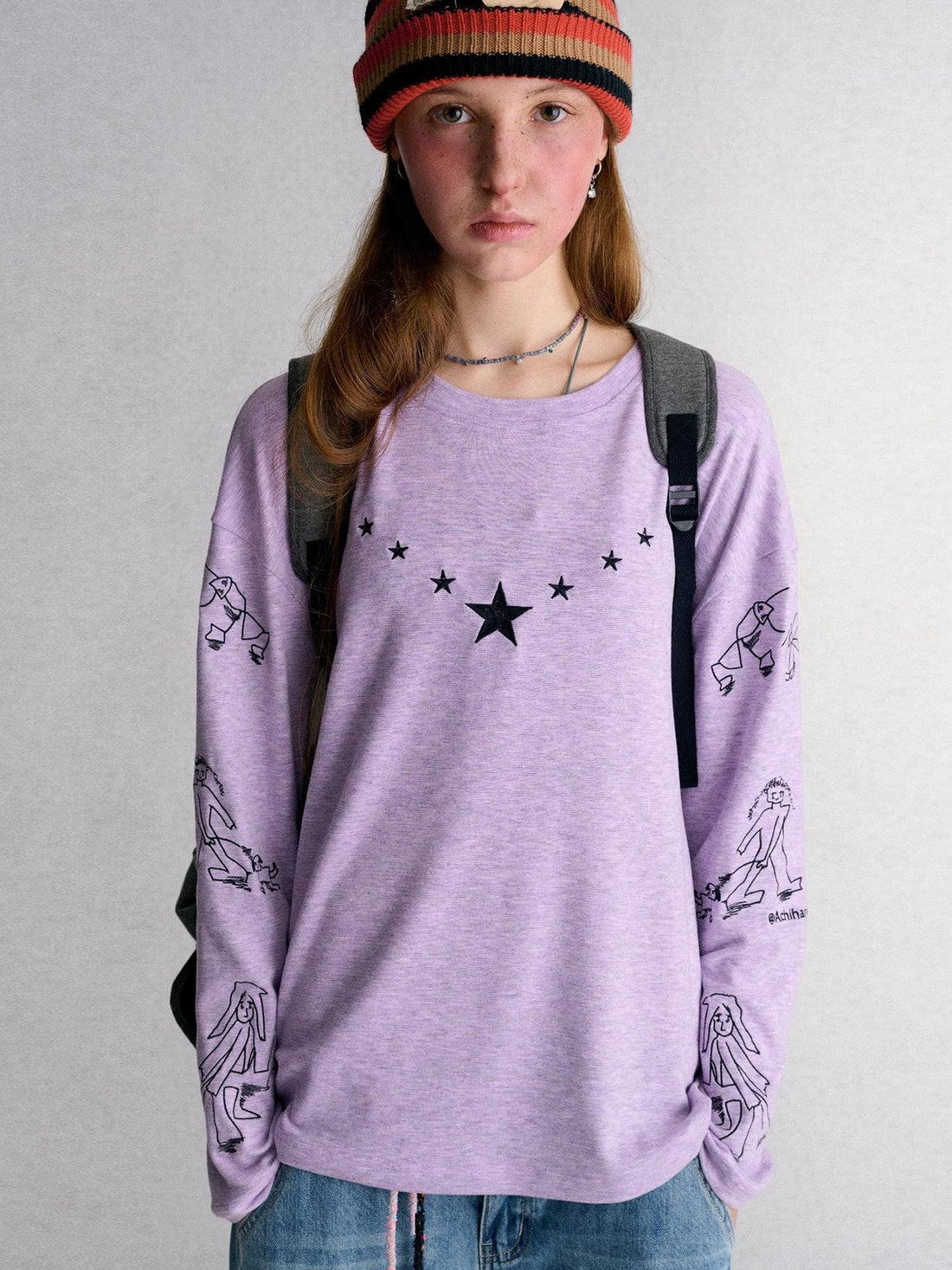 Achihara Star Embroidered Print Loose Fit Women&
