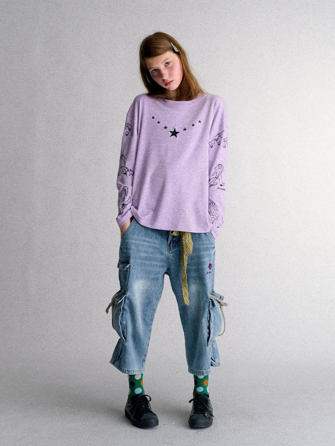 Achihara Star Embroidered Print Loose Fit Women&