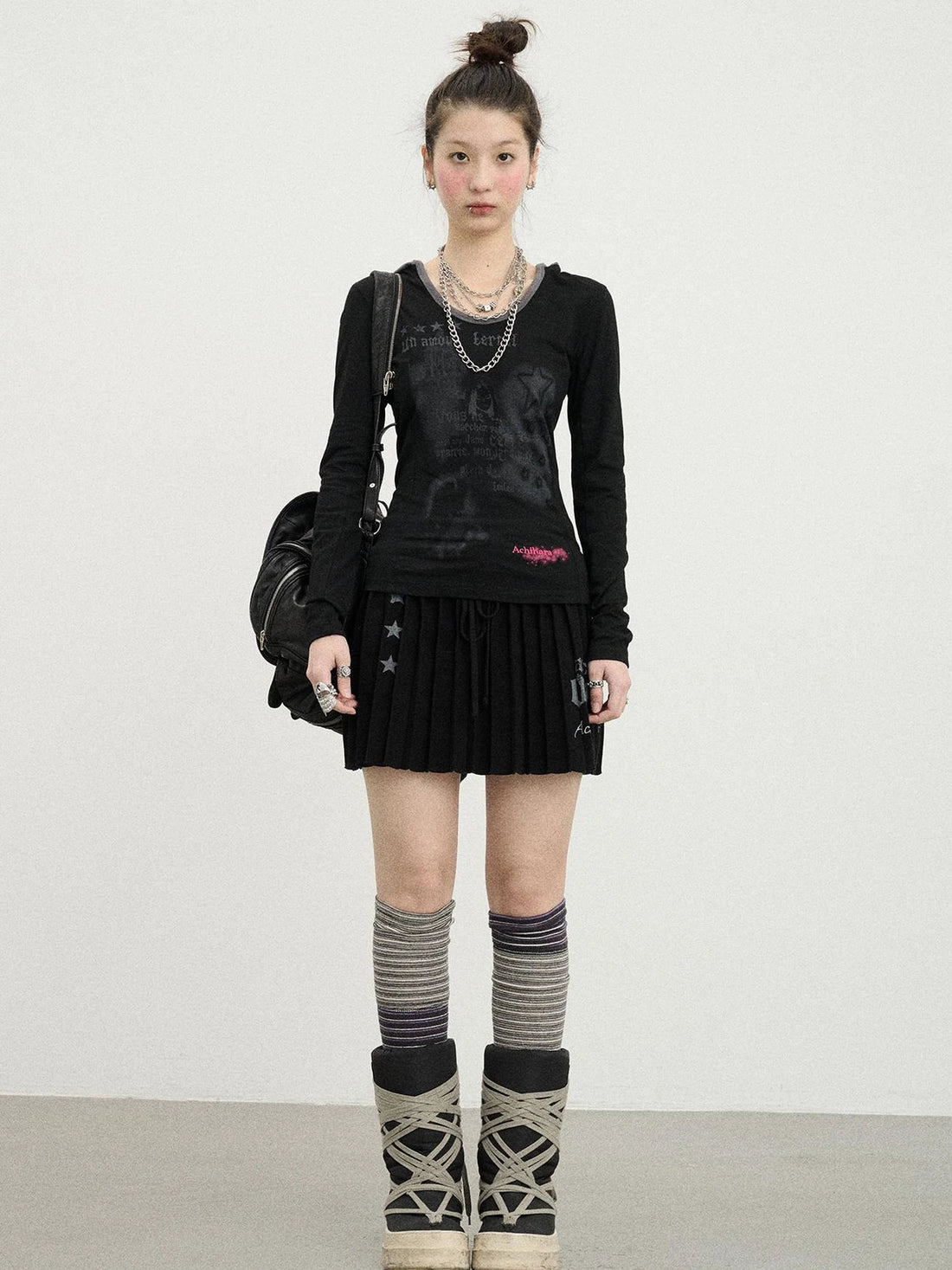 Starry Rain Hooded Tee V-Neck T-Shirt Long-Sleeve