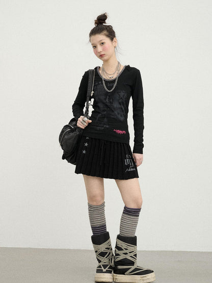 Achihara Starry Rain Hooded Tee V-Neck T-Shirt Long-Sleeve