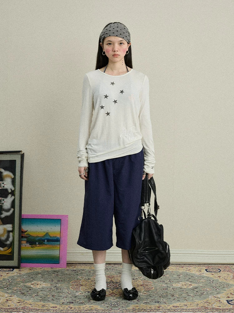 Achihara Starry Sunscreen Print Knit Tee-1