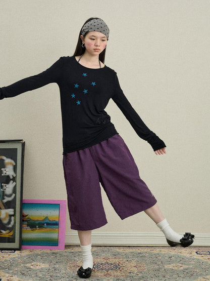 Achihara Starry Sunscreen Print Knit Tee