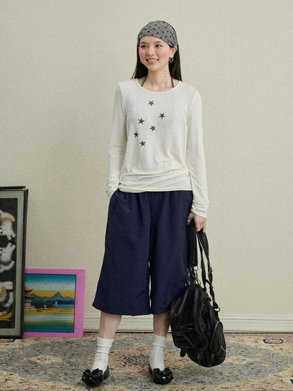 Achihara Starry Sunscreen Print Knit Tee