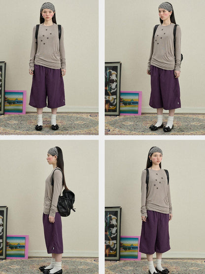 Achihara Starry Sunscreen Print Knit Tee