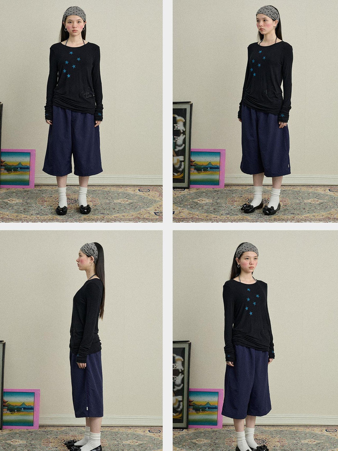 Achihara Starry Sunscreen Print Knit Tee