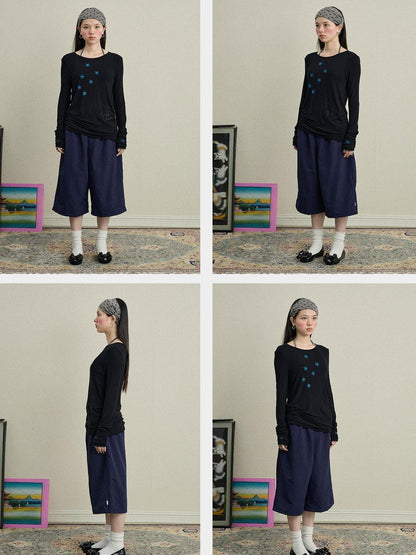 Achihara Starry Sunscreen Print Knit Tee