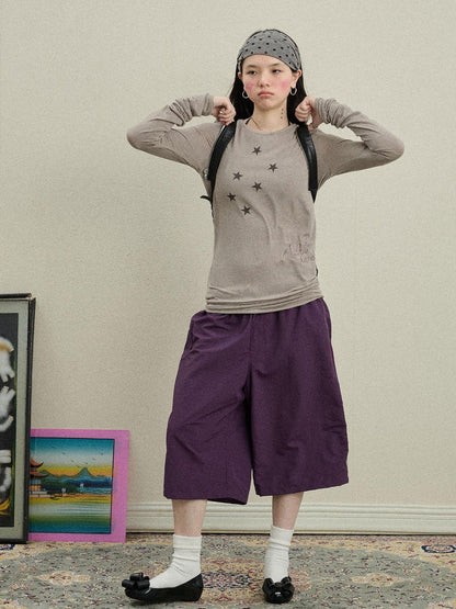 Achihara Starry Sunscreen Print Knit Tee