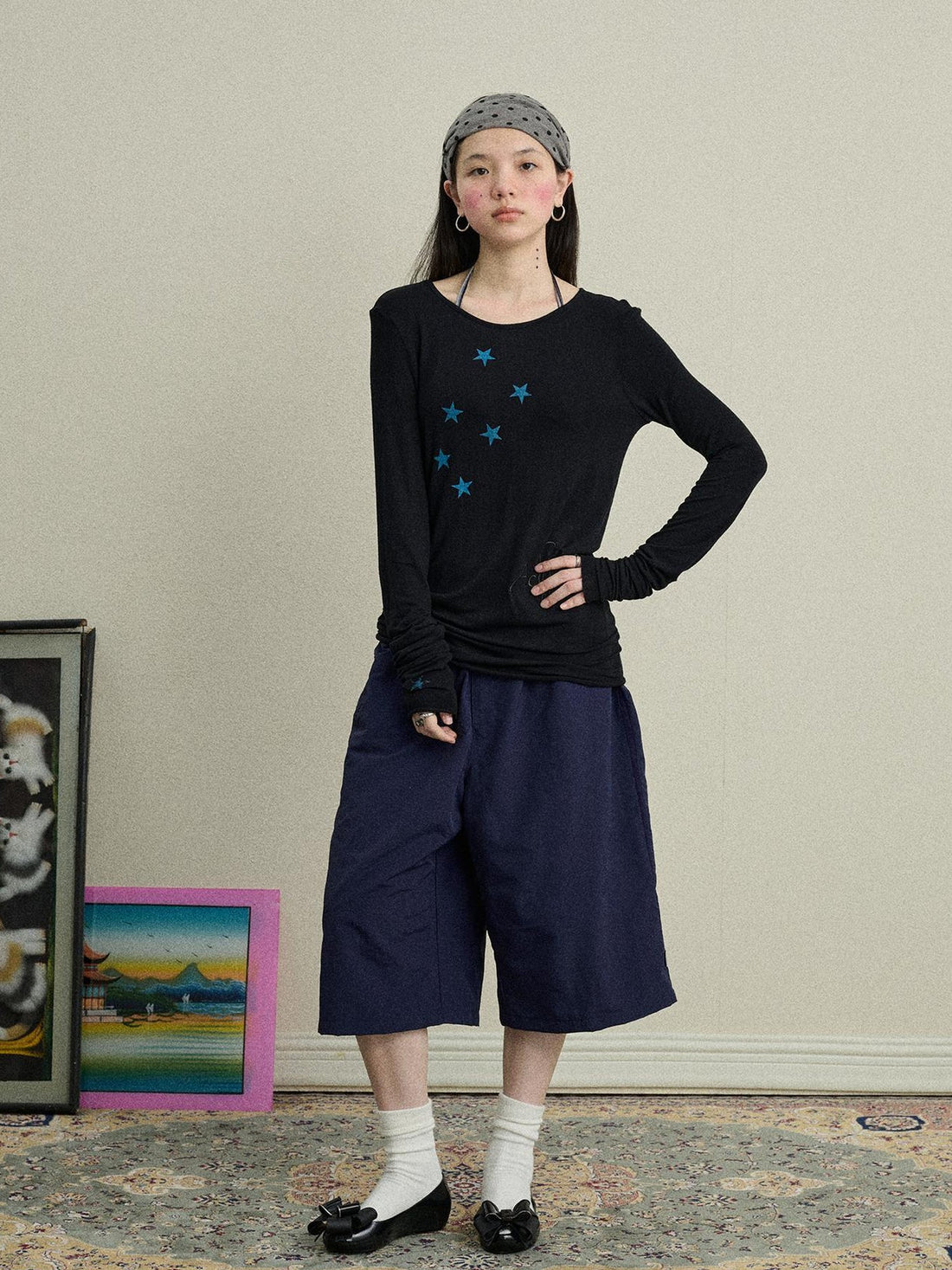Achihara Starry Sunscreen Print Knit Tee