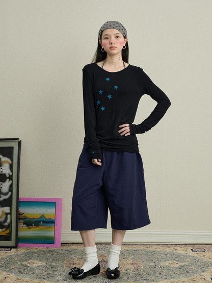 Achihara Starry Sunscreen Print Knit Tee