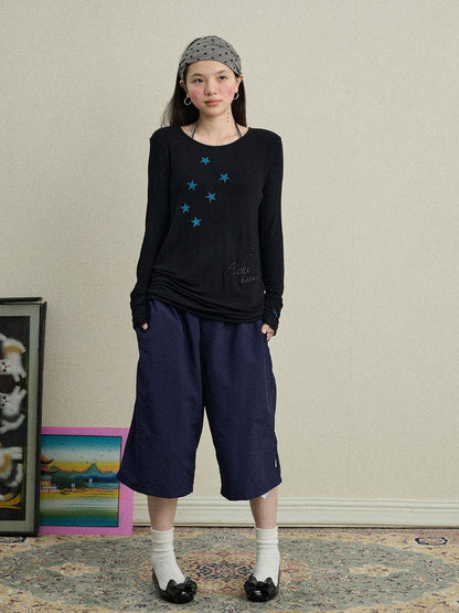 Achihara Starry Sunscreen Print Knit Tee