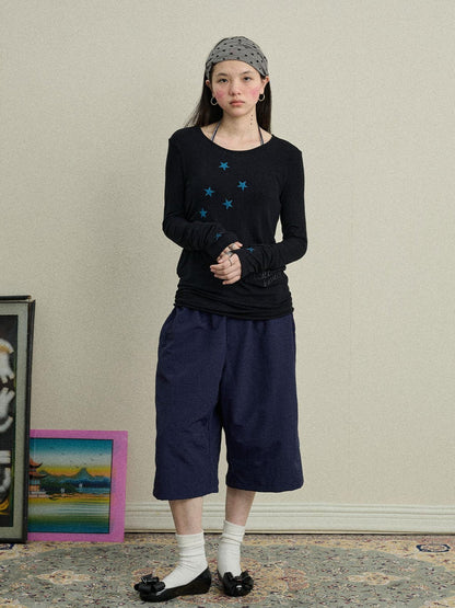 Achihara Starry Sunscreen Print Knit Tee