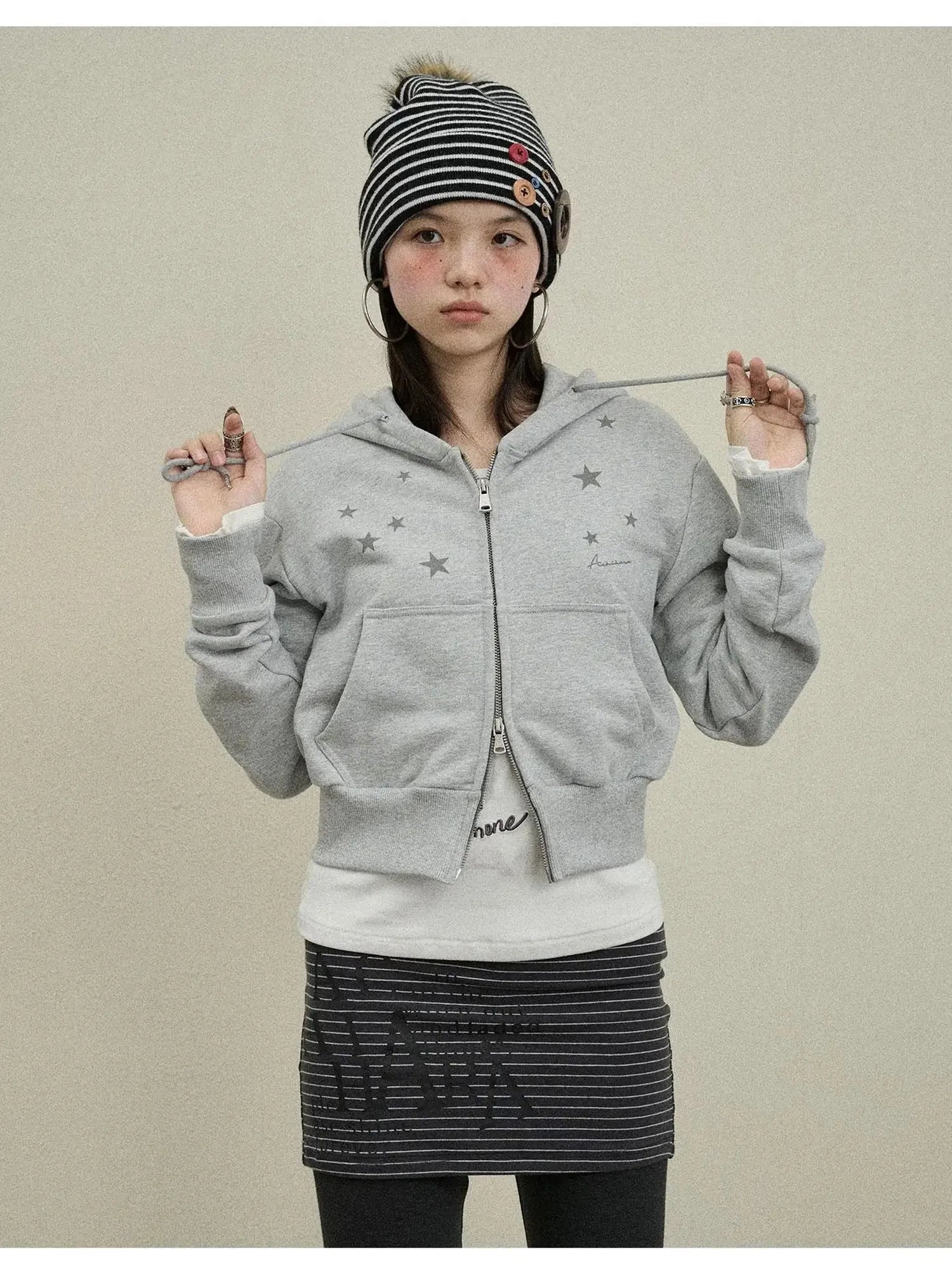Stars Cropped Hoodie Women Short Top 2025 New Spring Autumn Jacket