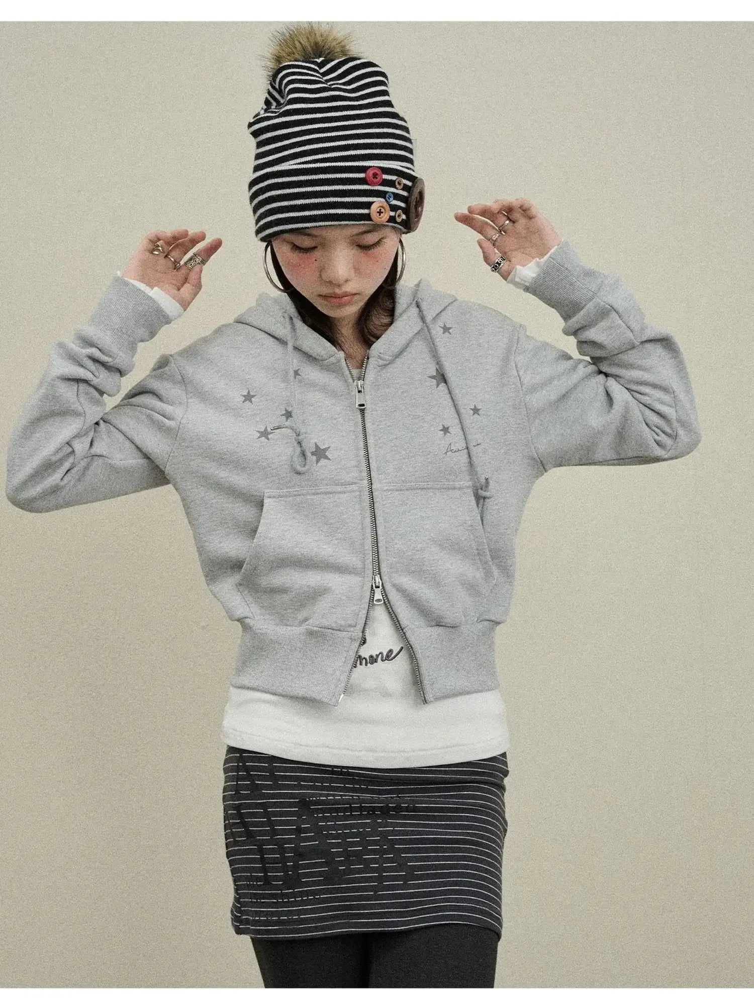 Stars Cropped Hoodie Women Short Top 2025 New Spring Autumn Jacket