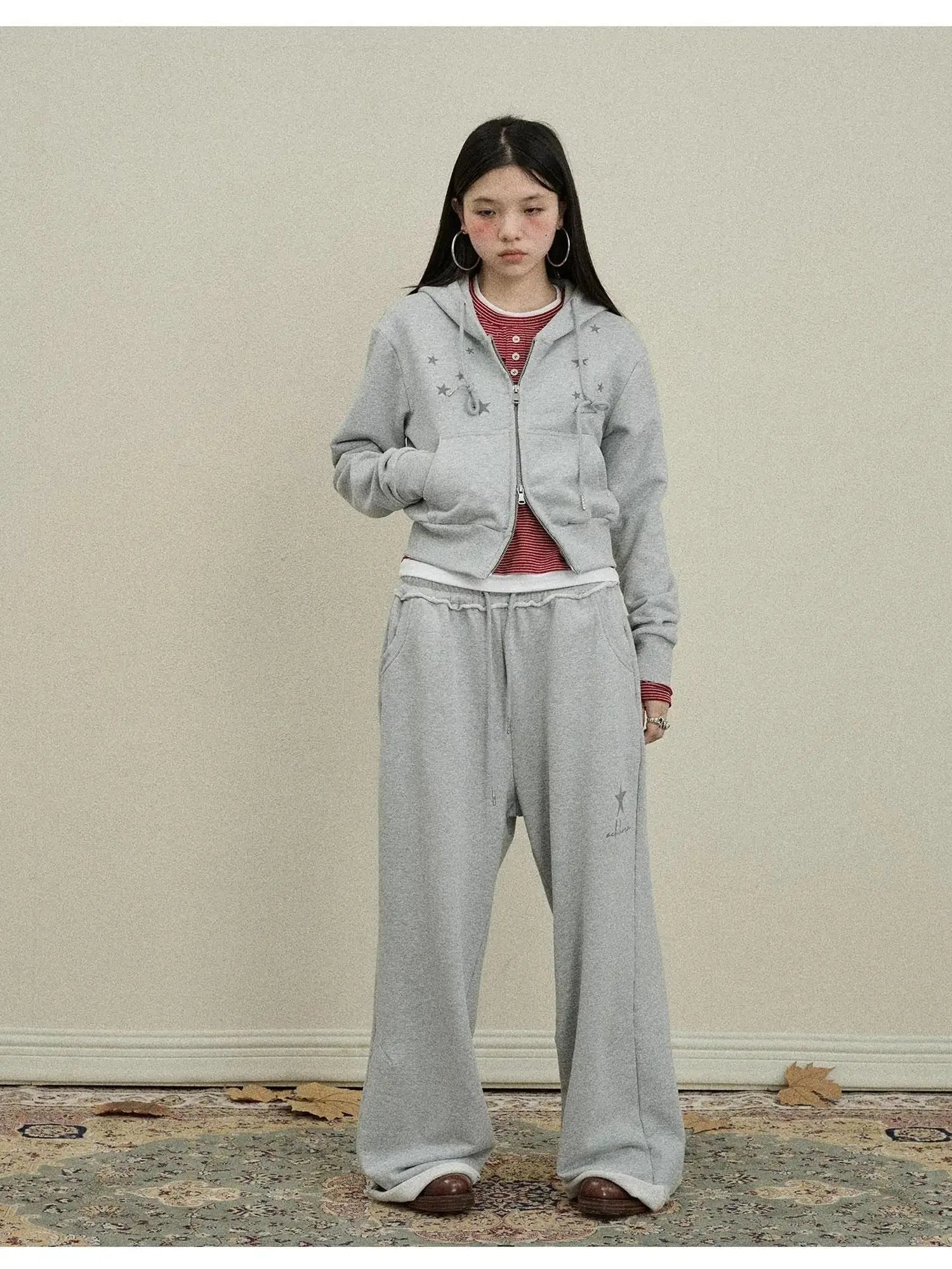 Stars Cropped Hoodie Women Short Top 2025 New Spring Autumn Jacket