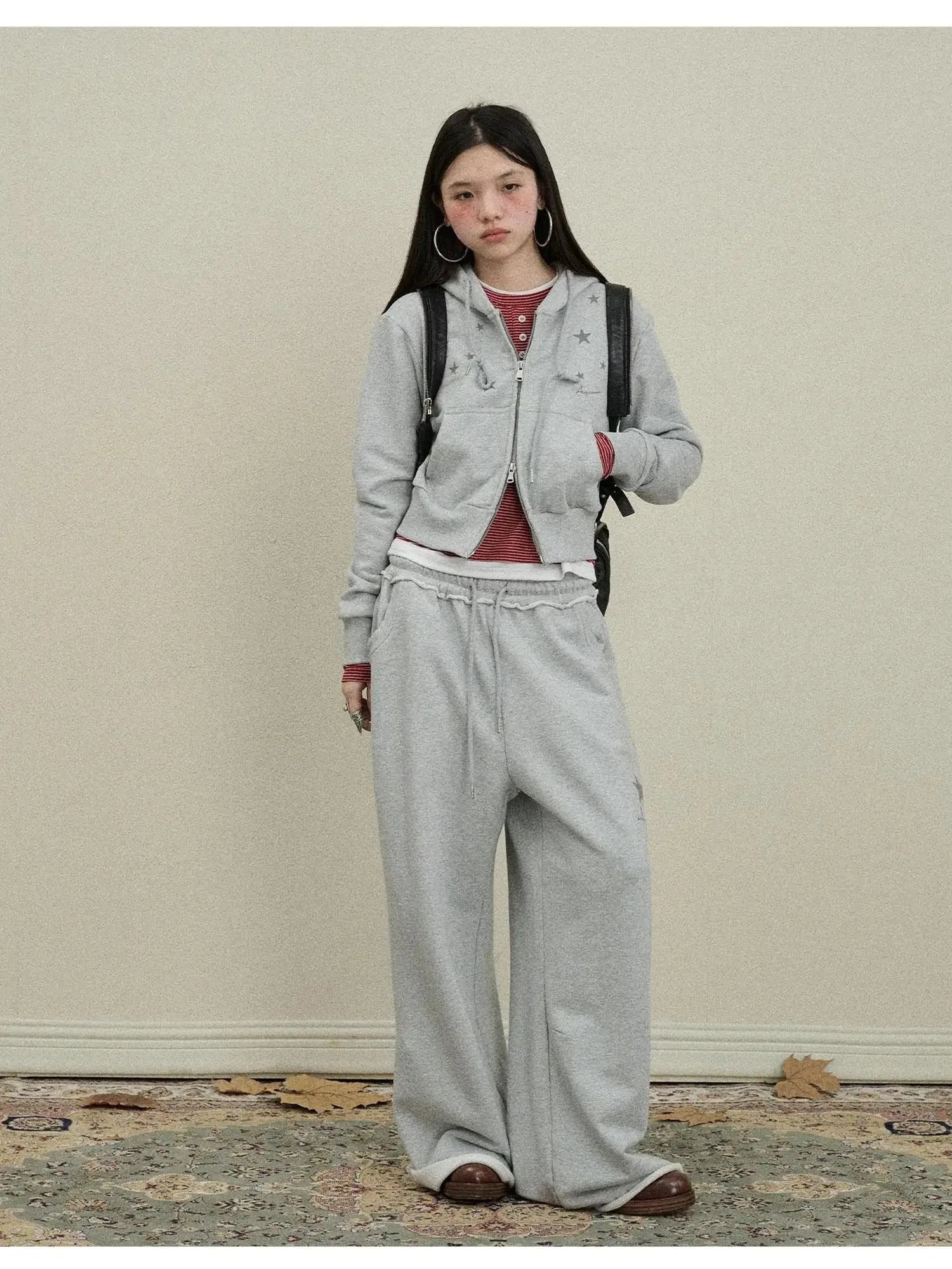 Stars Cropped Hoodie Women Short Top 2025 New Spring Autumn Jacket