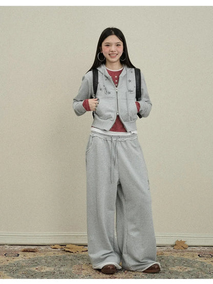 Stars Cropped Hoodie Women Short Top 2025 New Spring Autumn Jacket