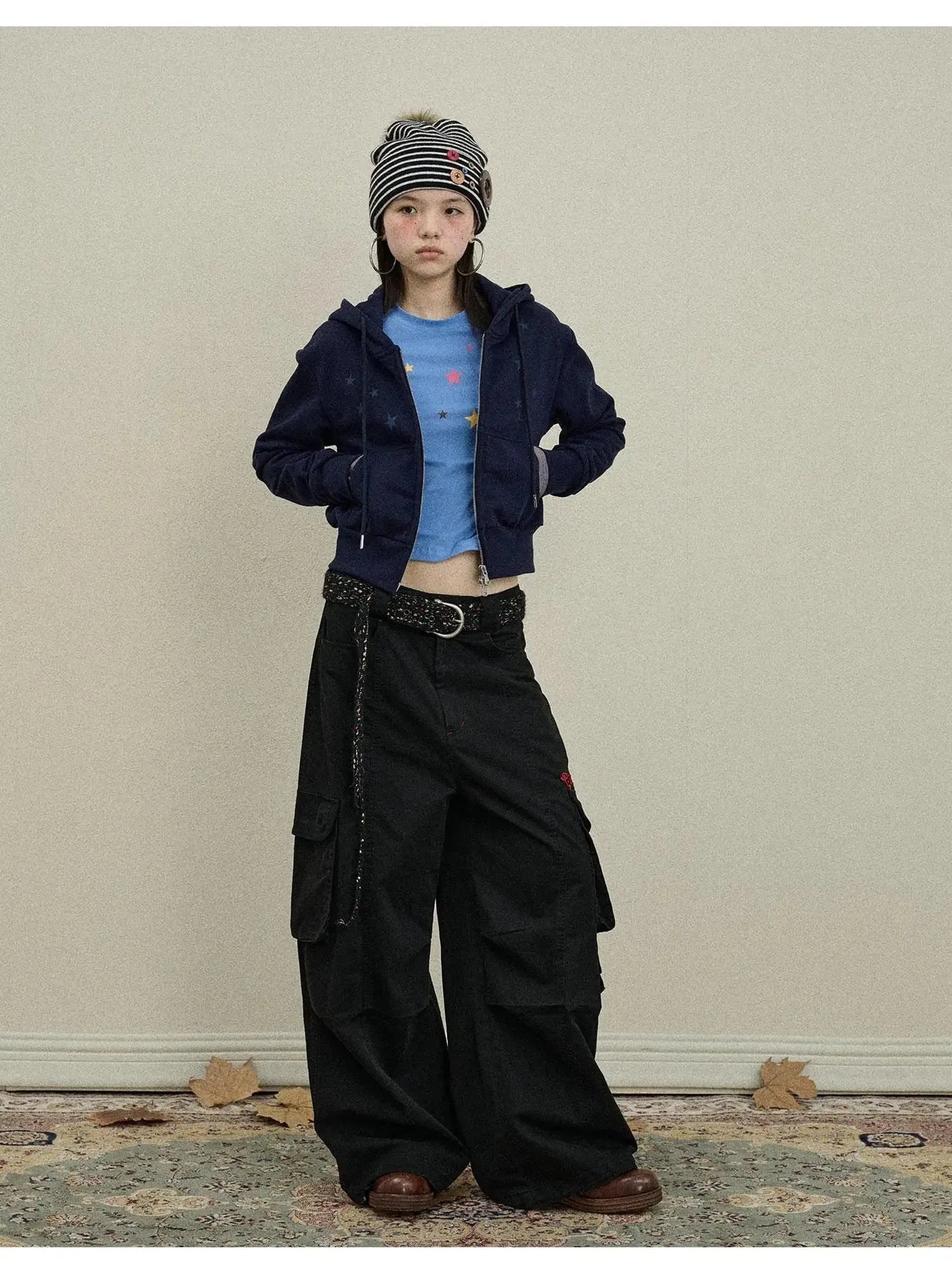 Stars Cropped Hoodie Women Short Top 2025 New Spring Autumn Jacket