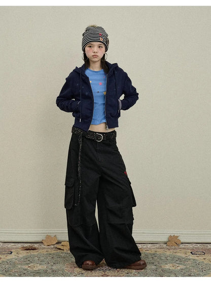 Stars Cropped Hoodie Women Short Top 2025 New Spring Autumn Jacket