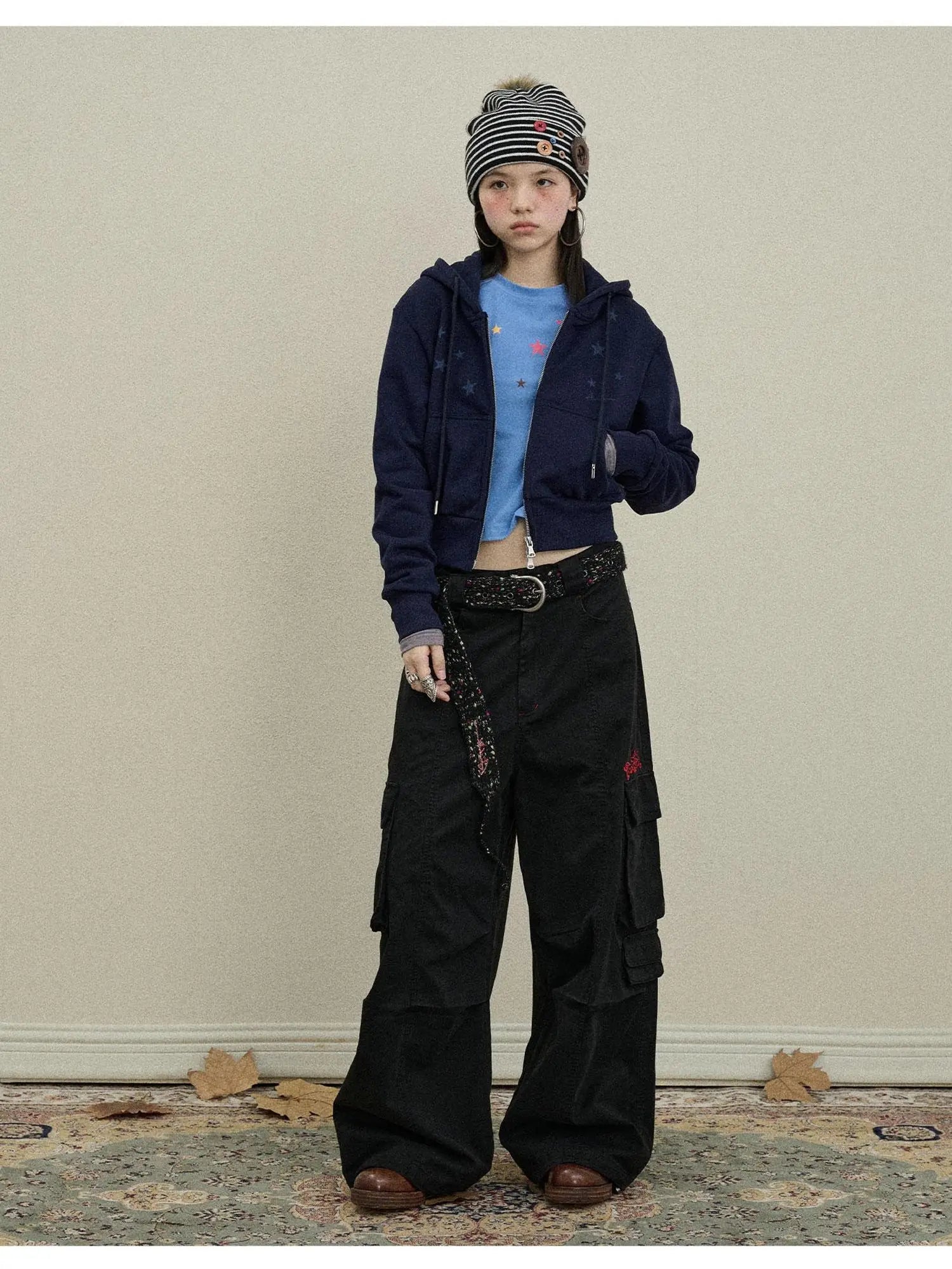 Stars Cropped Hoodie Women Short Top 2025 New Spring Autumn Jacket