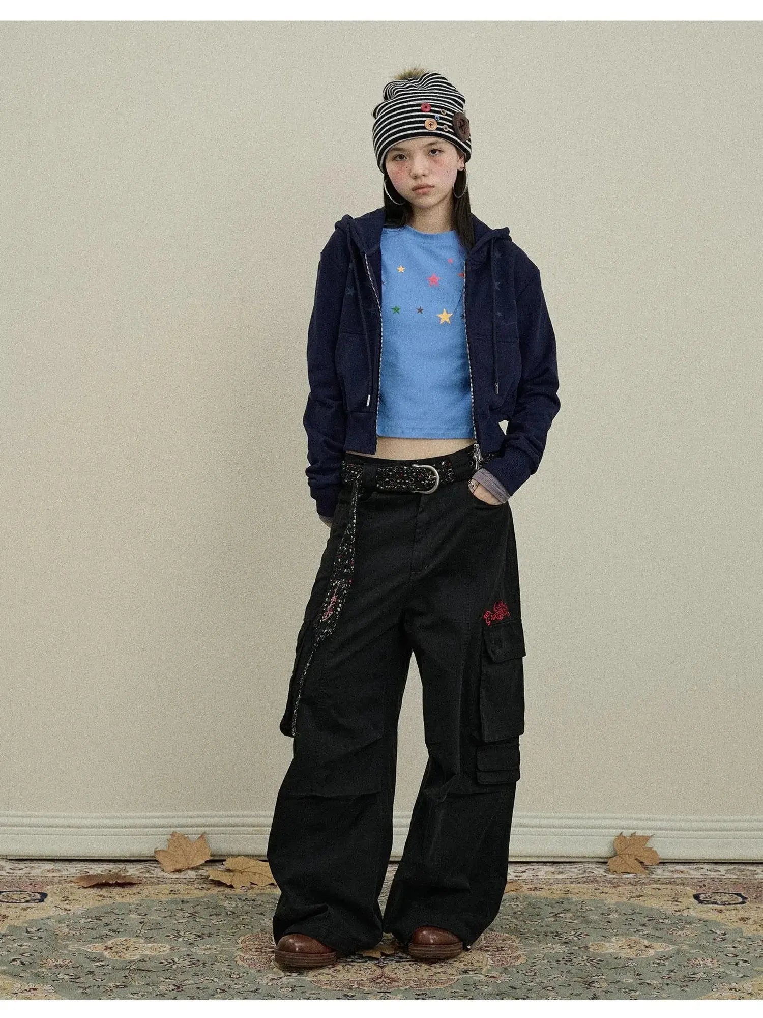 Stars Cropped Hoodie Women Short Top 2025 New Spring Autumn Jacket