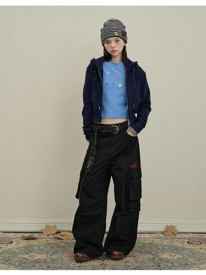 Stars Cropped Hoodie Women Short Top 2025 New Spring Autumn Jacket