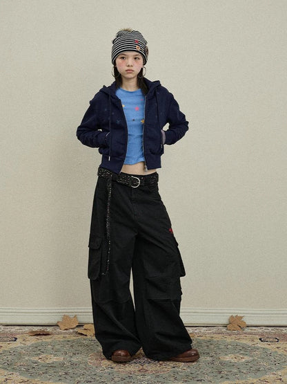 Stars Cropped Hoodie Women Short Top 2025 New Spring Autumn Jacket