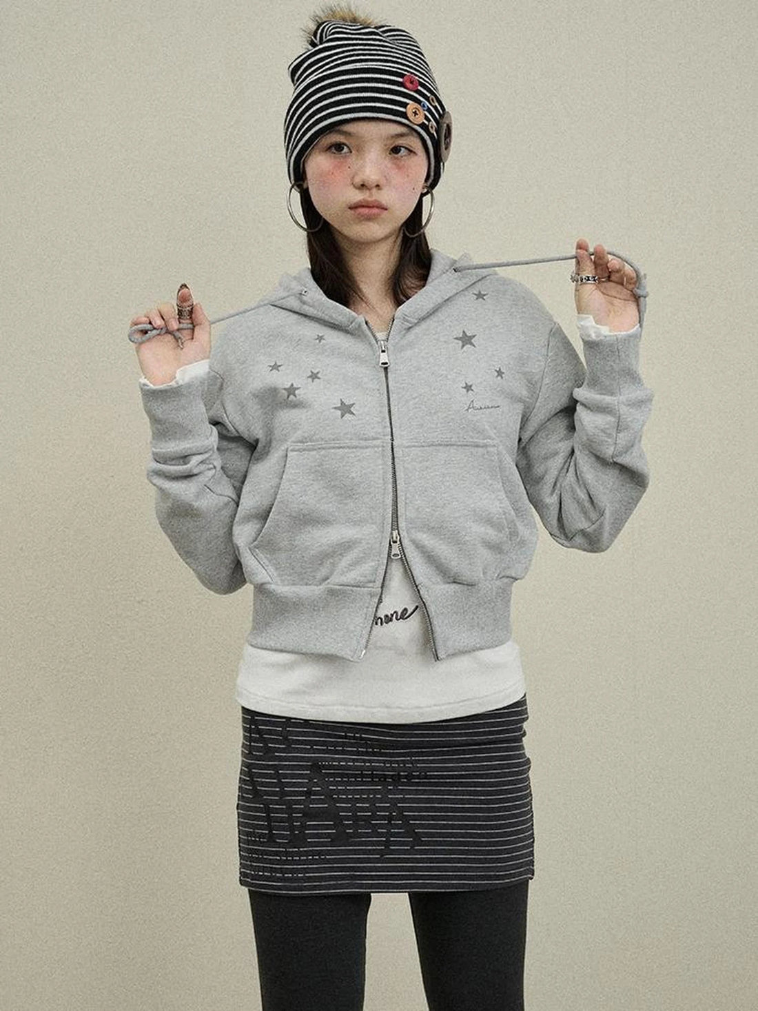 Stars Cropped Hoodie Women Short Top 2025 New Spring Autumn Jacket