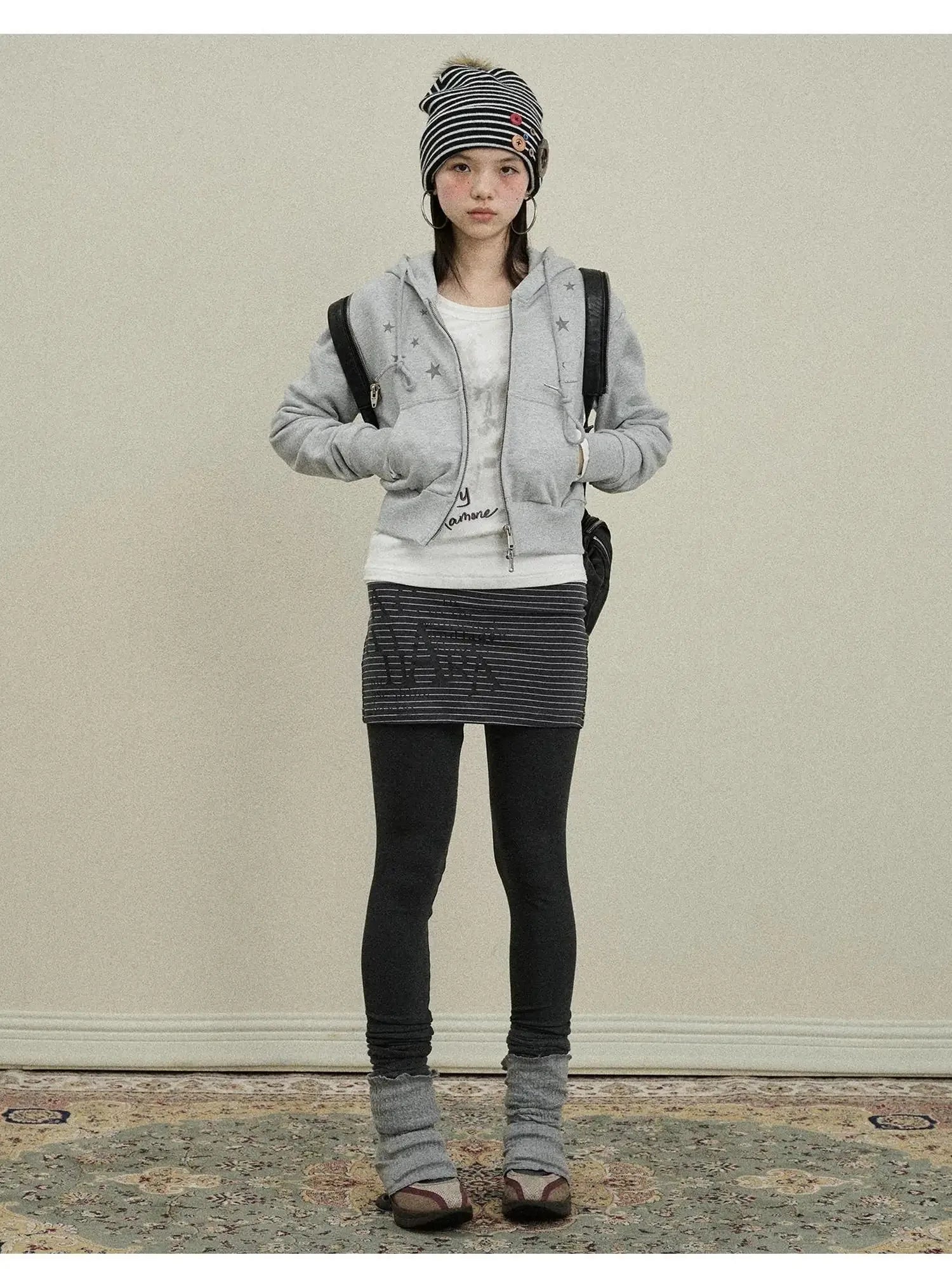 Stars Cropped Hoodie Women Short Top 2025 New Spring Autumn Jacket