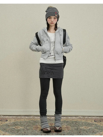 Stars Cropped Hoodie Women Short Top 2025 New Spring Autumn Jacket