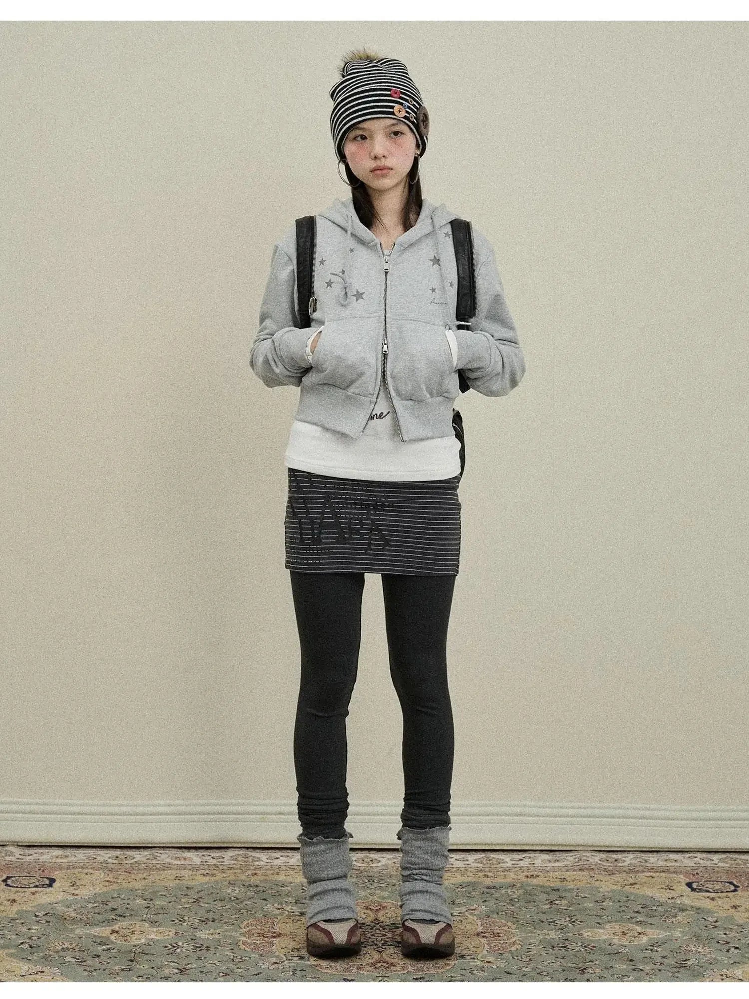 Stars Cropped Hoodie Women Short Top 2025 New Spring Autumn Jacket