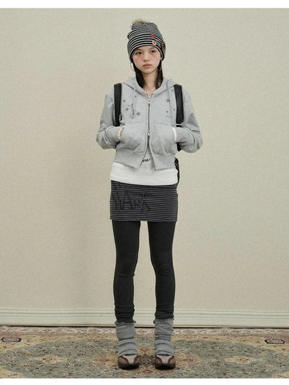 Stars Cropped Hoodie Women Short Top 2025 New Spring Autumn Jacket