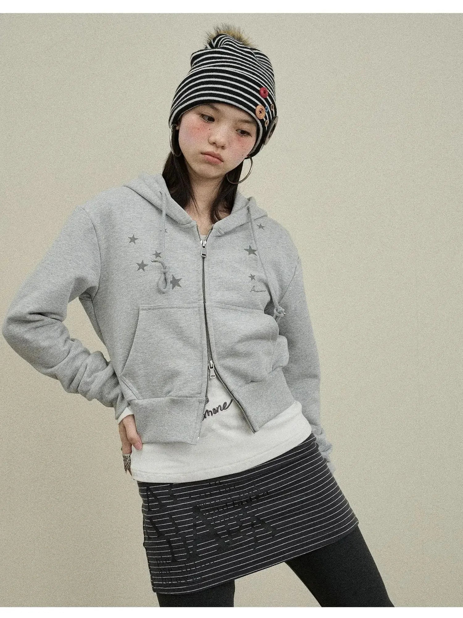 Stars Cropped Hoodie Women Short Top 2025 New Spring Autumn Jacket