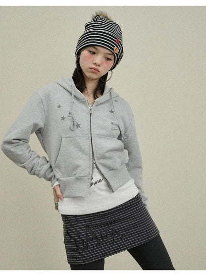Stars Cropped Hoodie Women Short Top 2025 New Spring Autumn Jacket