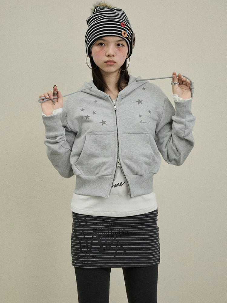 Achihara Stars Cropped Hoodie Women Short Top New Hoodies-5