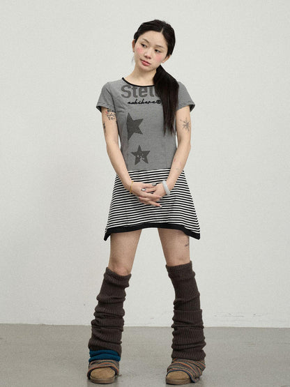 Achihara Stella Stolen Romance Short Sleeve Striped Dress