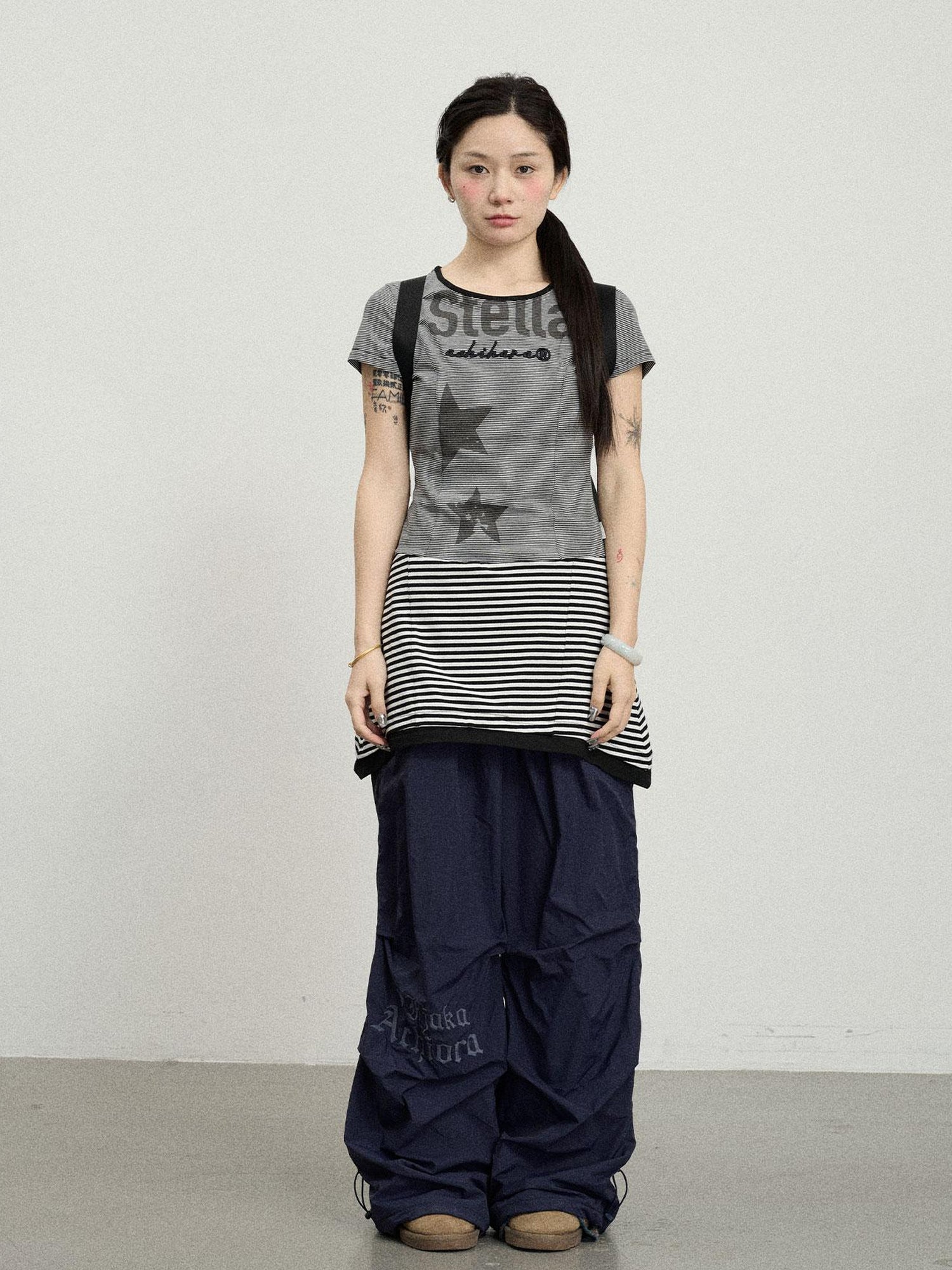Achihara Stella Stolen Romance Short Sleeve Striped Dress