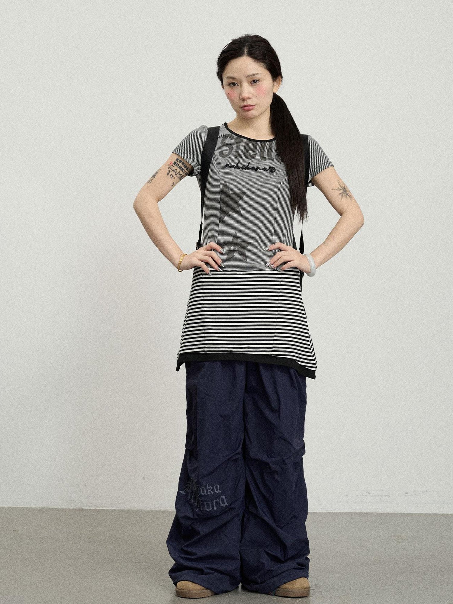 Achihara Stella Stolen Romance Short Sleeve Striped Dress