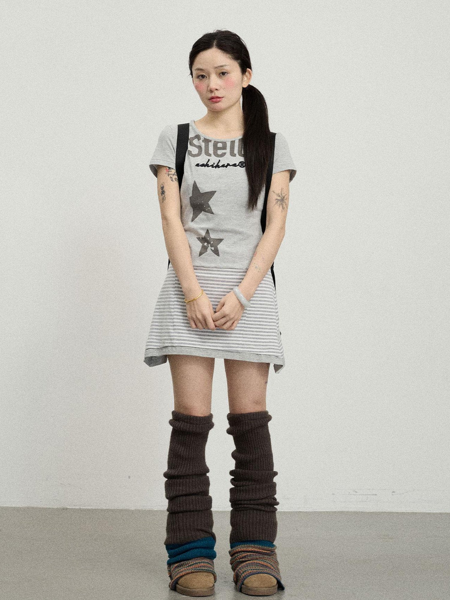 Achihara Stella Stolen Romance Short Sleeve Striped Dress