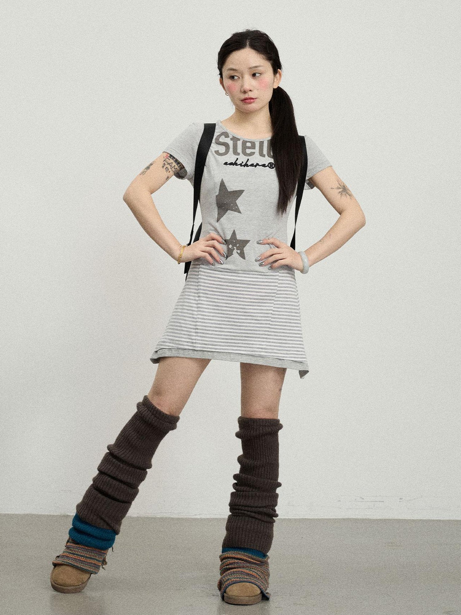 Achihara Stella Stolen Romance Short Sleeve Striped Dress