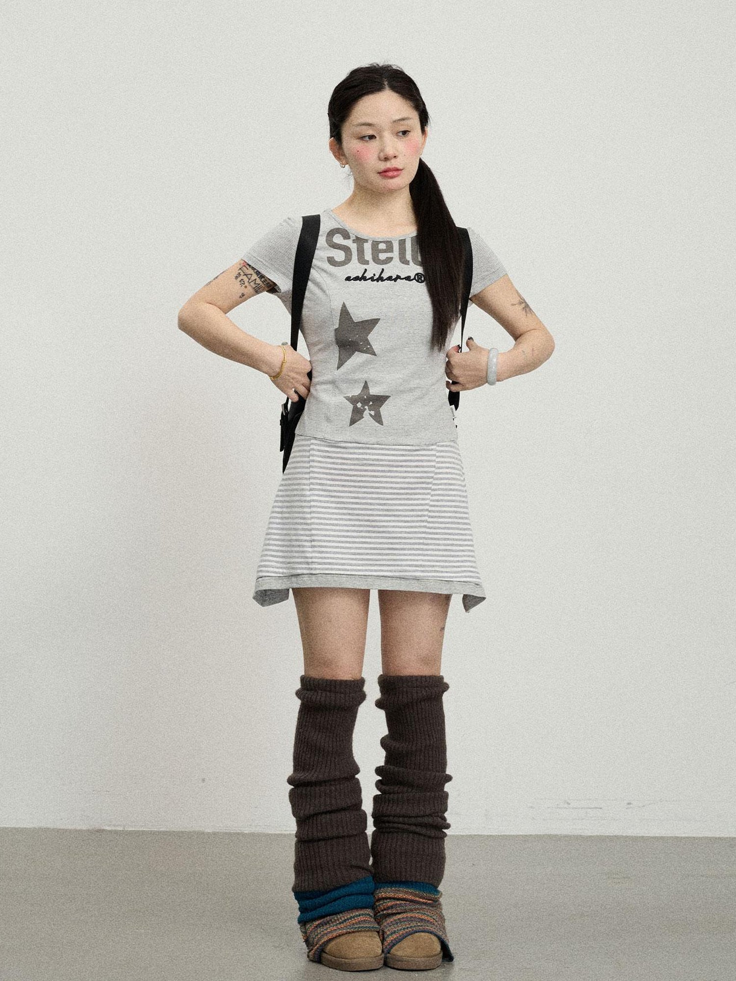 Achihara Stella Stolen Romance Short Sleeve Striped Dress