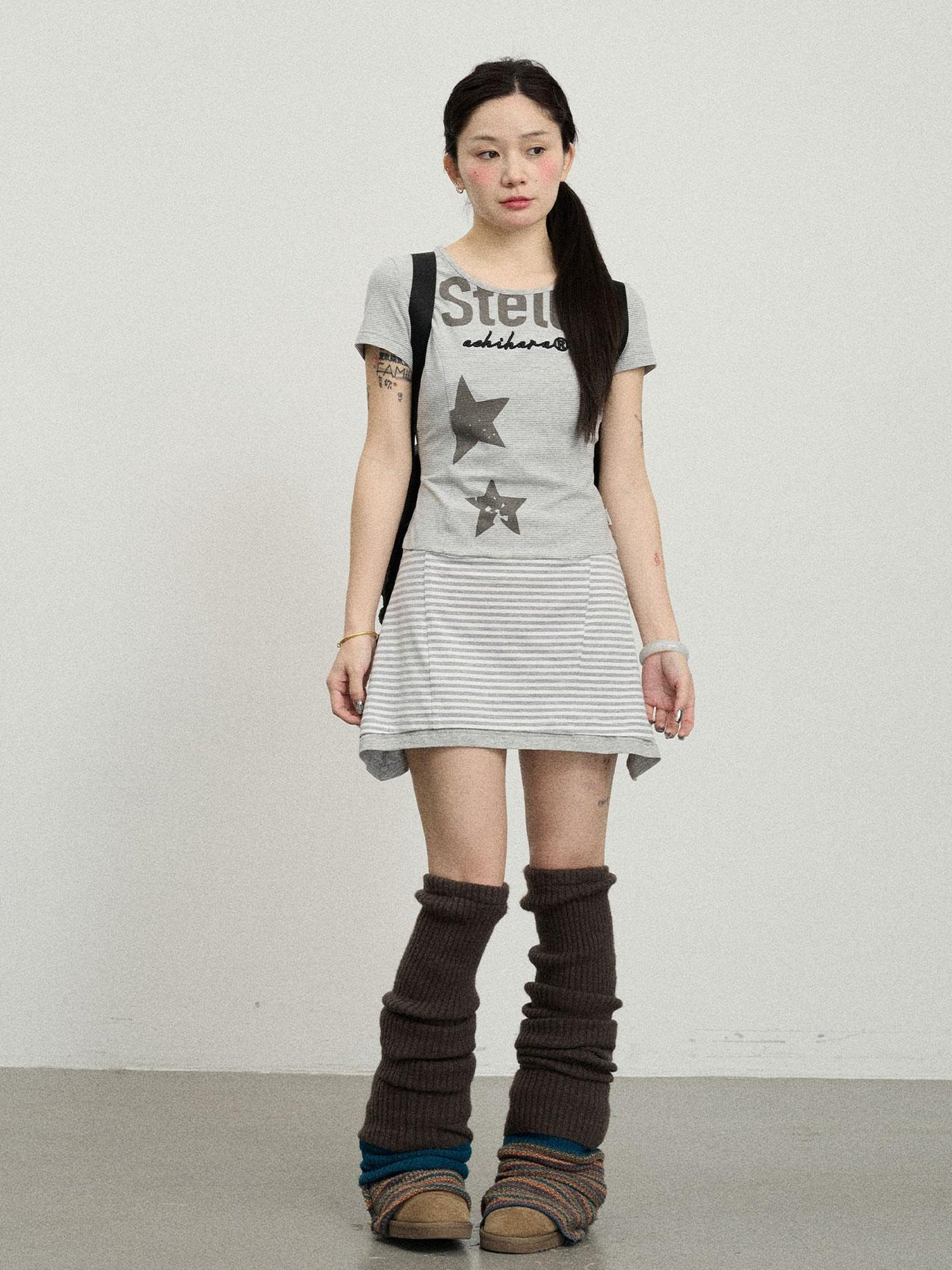 Achihara Stella Stolen Romance Short Sleeve Striped Dress