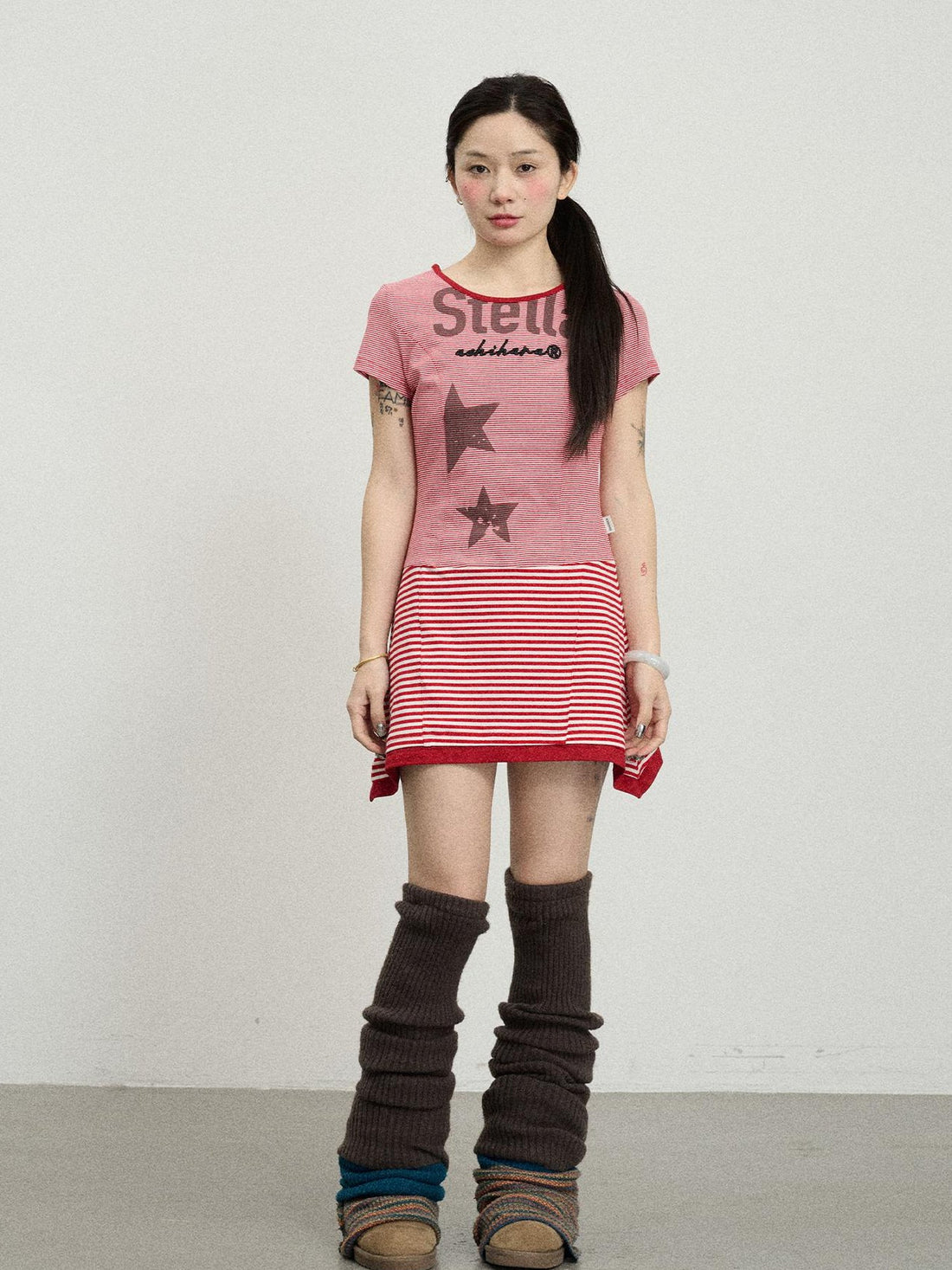 Achihara Stella Stolen Romance Short Sleeve Striped Dress